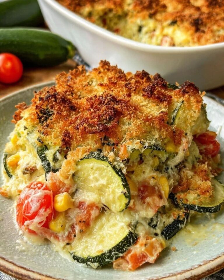 Zucchini Corn Tomato Bake with Parmesan Crust