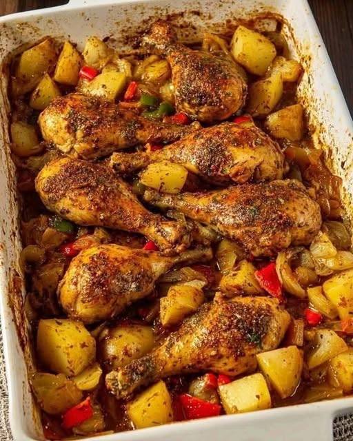 Ultimate Baked Chicken Drumsticks with Smoky Potatoes & Peppers