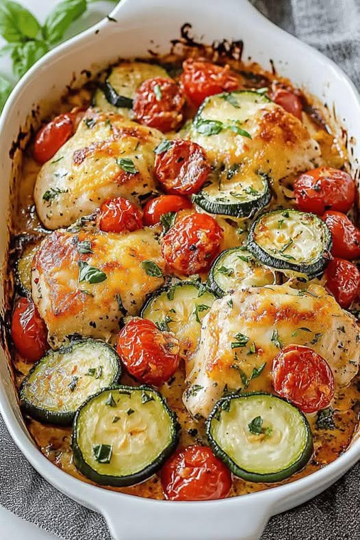 Easy Mediterranean Chicken Zucchini and Tomatoes Bake