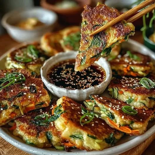 Crispy Vegetable Pancakes with Asian Dipping Sauce