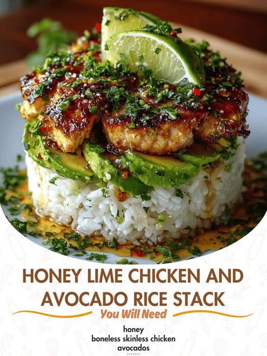 Honey Lime Chicken and Avocado Rice Stack