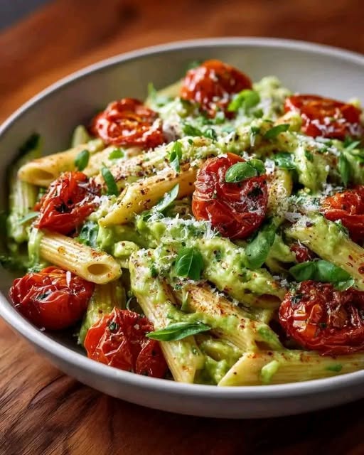 Creamy Avocado Pasta with Roasted Tomatoes