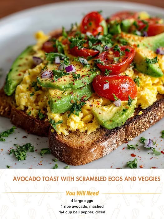 Avocado Toast with Scrambled Eggs and Veggies