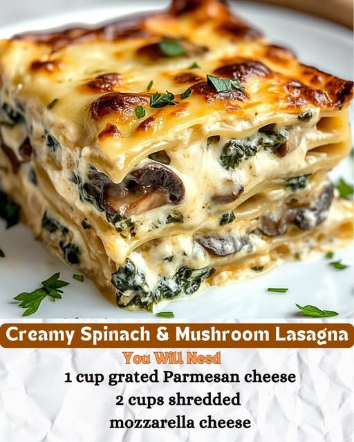 Creamy Spinach & Mushroom Lasagna