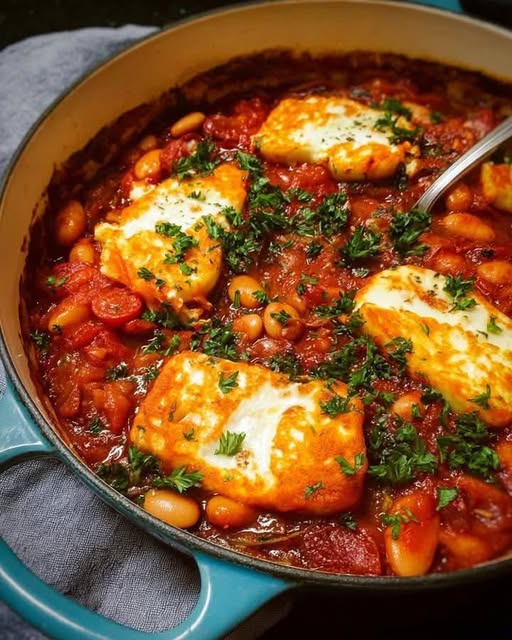 Mediterranean Smoky Halloumi & Tomato Bean Bake
