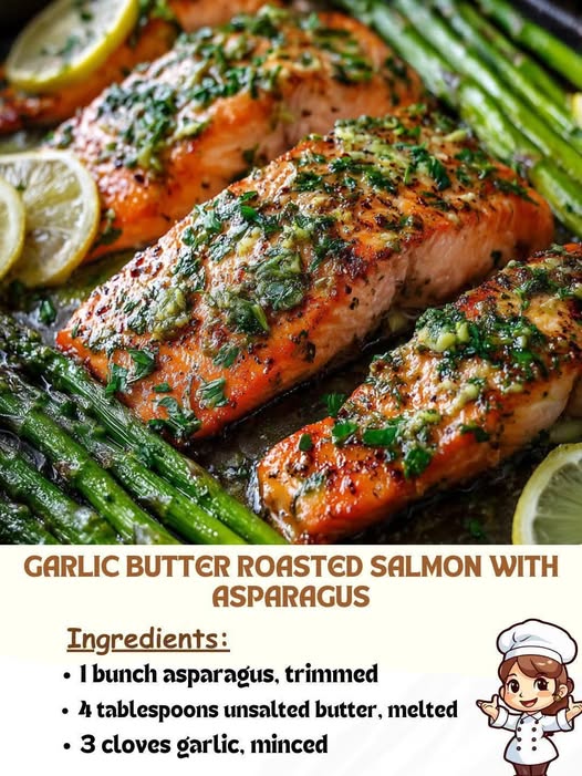 Garlic Butter Roasted Salmon with Asparagus