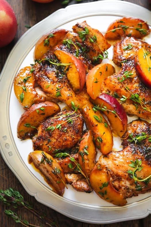 Chicken Thighs with Honey-Lemon Peaches and Thyme