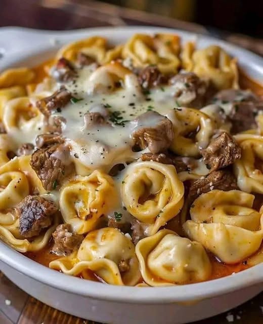 Cheesesteak Tortellini in Rich Provolone Sauce