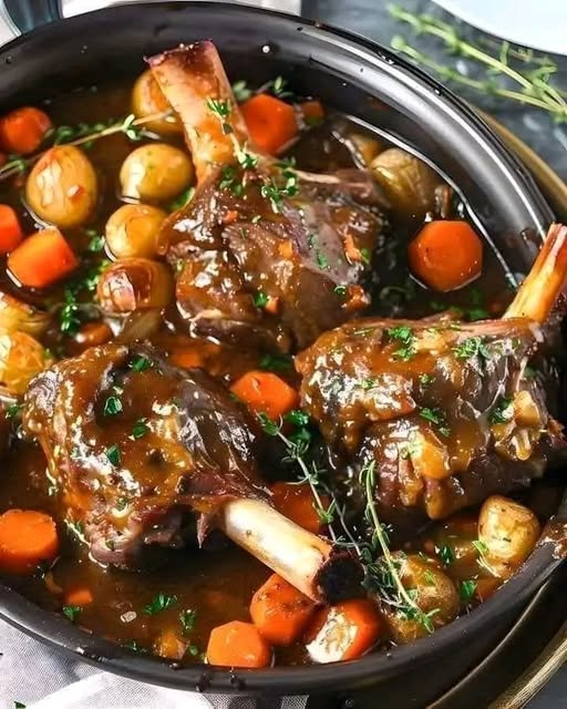 Rustic Slow-Cooked Lamb Shanks in a Rich Herbed Gravy