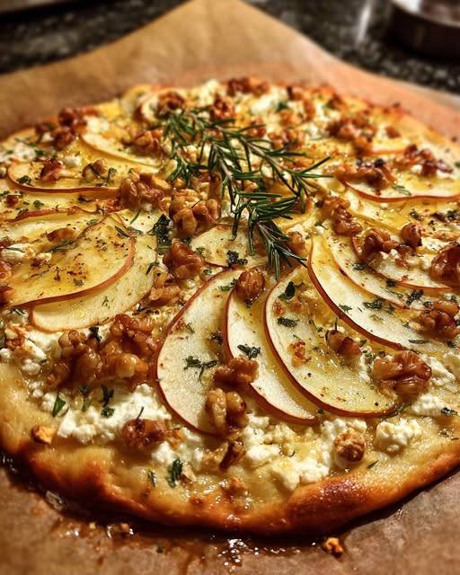 Apple, Feta & Walnut Flatbread with Rosemary Drizzle