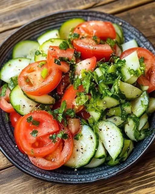CUCUMBER, TOMATO, AND ONION SALAD
