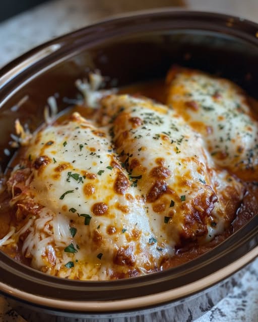 Crockpot Chicken with Marinara and Mozzarella