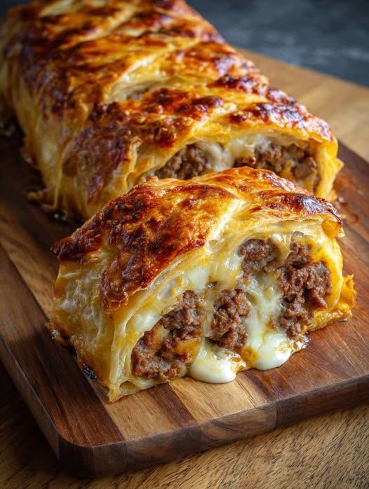 Savory Puff Pastry with Minced Meat and Cheese