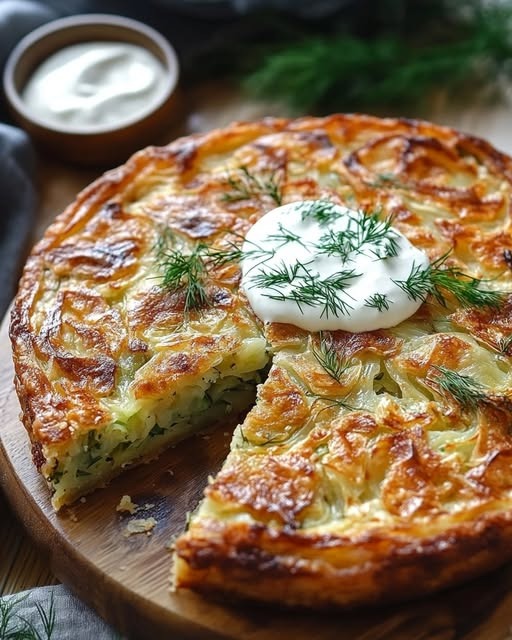 Crispy Cabbage Pie with Dill Cream Sauce