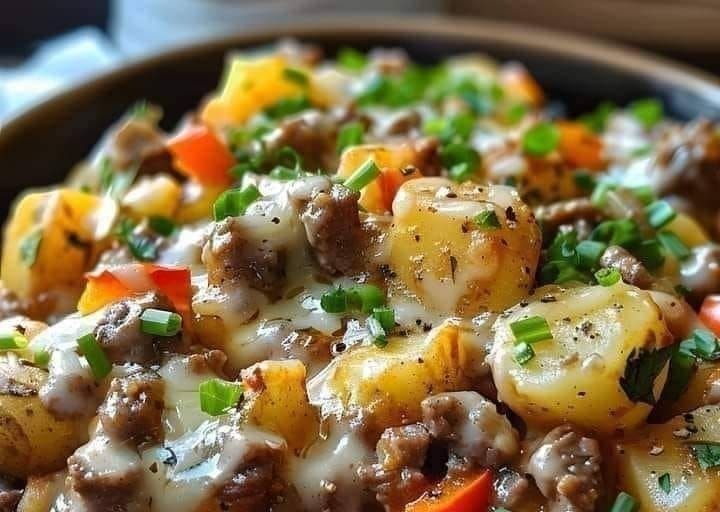 Crockpot Cheesesteak Potato Casserole