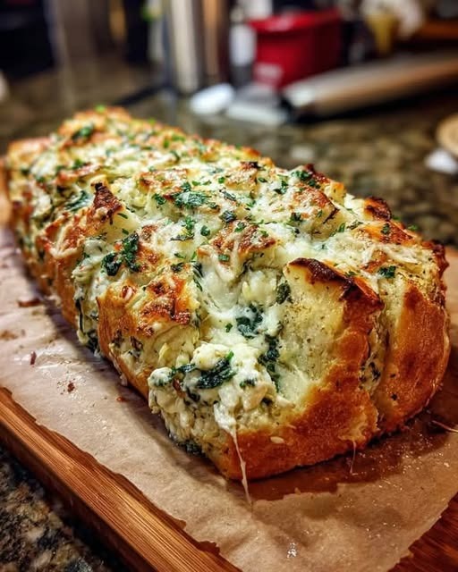 Mediterranean Spinach Artichoke Dip Pull-Apart Bread